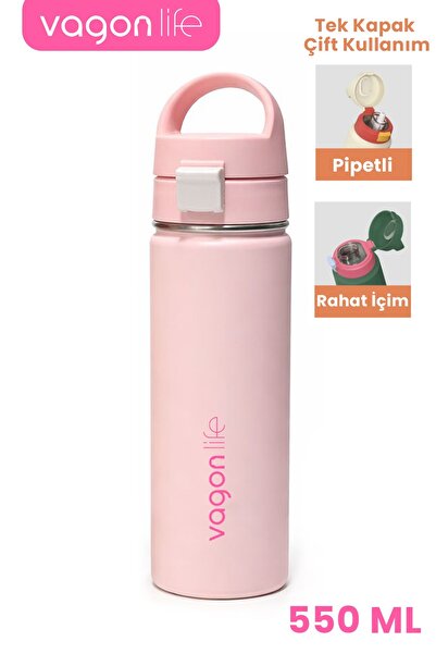 Vagonlife 550 ML Tek Kapak Çift Kullanım Pipetli Rahat İçim Kulplu Paslanmaz ...