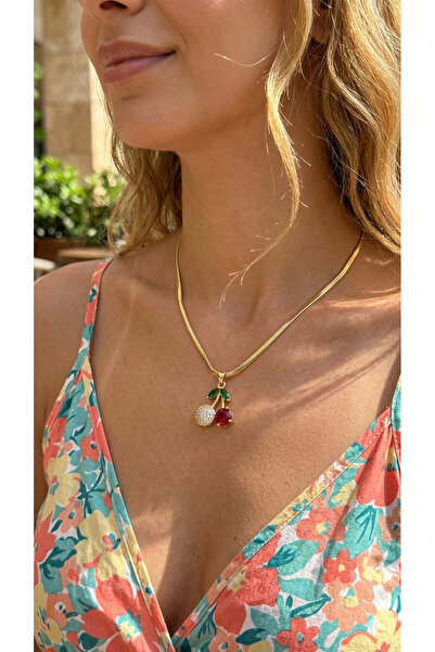 İNN JEWELLERY قلادة فولاذية مقاومة للصدأ ومضادة للحساسية مع شكل زركون الكرزي ...