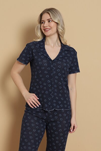 Wordex MRN 1711 Σετ γυναικείες πιτζάμες με κοντό μανίκι, με κουμπιά, από λεπτ...