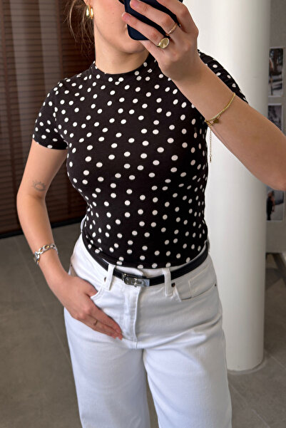 MAGARDE Πουά Μπλουζάκι Premium με λαιμόκοψη ποδηλάτου - ΜΑΥΡΟ