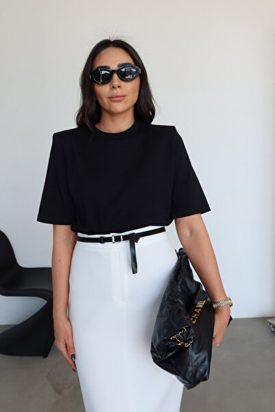 My Blog Black Basic T-Shirt with Padded Shoulders - 241134