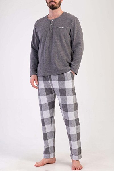 Mısırlı Egyptian Men's Interlock Long Sleeve Pajama Set Gray
