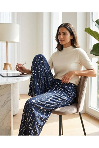 AURA COLLECTİONS Kadın Büyük Beden Pamuklu Pijama Altı Lastikli Bel Rahat Kes...