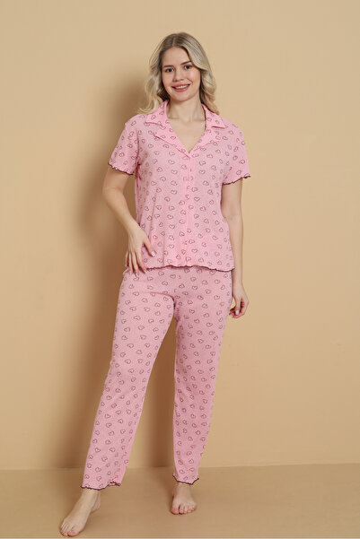 Wordex MRN 1711 Σετ γυναικείες πιτζάμες με κοντό μανίκι, με κουμπιά, από λεπτ...