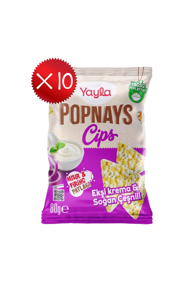 Yayla Popnays Cips Ekşi Krema ve Soğan Çeşnili Mısır ve Pirinç Patlağı 80 g x10