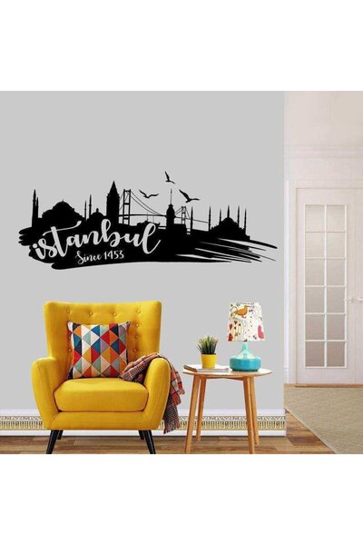 Asilmeydan İstanbul Cami Köprü Silueti Büyük Boy Dekoratif Duvar Sticker, Çık...