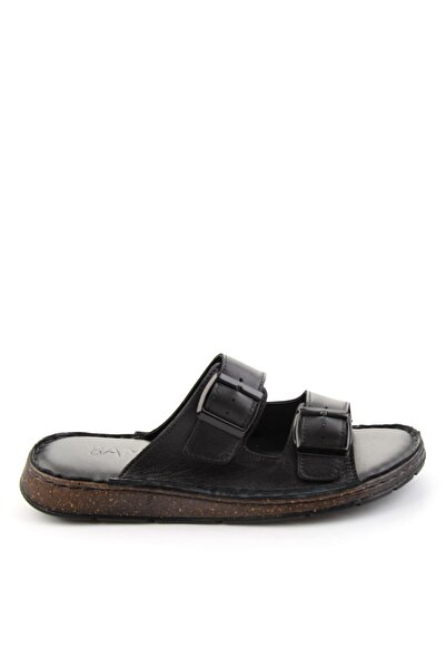 Bambi Μαύρες ανδρικές παντόφλες από γνήσιο δέρμα E04433011603