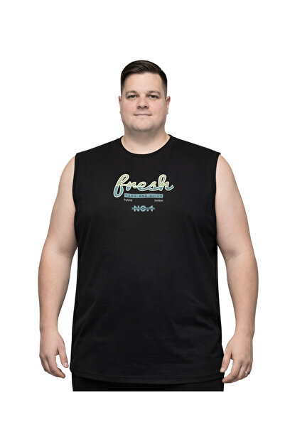 BattalModa Men's Large Size Black Zero Sleeve Fresh T-Shirt 3Xl-4Xl-5Xl-6Xl