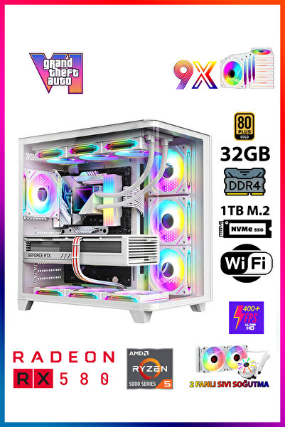 Gamepage Magic X50 Pro White R5 5500 32GB RAM 1TB M.2 SSD RX580 8GB Sıvı Soğu...
