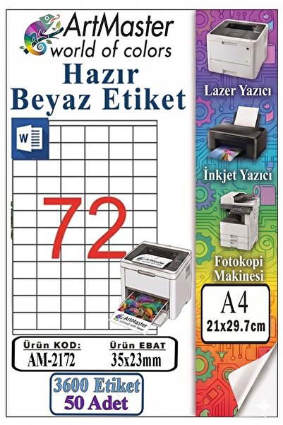 Artmaster ملصقات بيضاء جاهزة مقاس A4 35x23 مم 50 ورقة 1 حزمة تحتوي على 72 ورق...