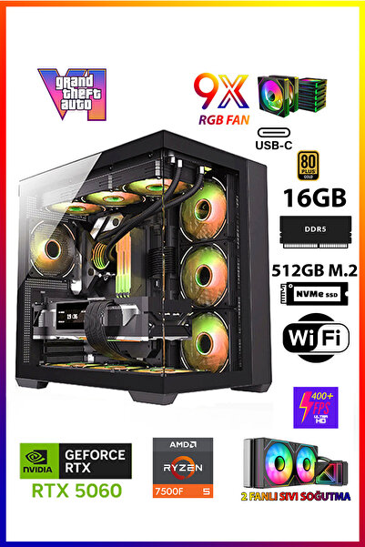 Gamepage Magic X15 Ryzen 5 7500F 16GB DDR5 RAM 512GB M.2 SSD RTX5060 Sıvı Soğ...