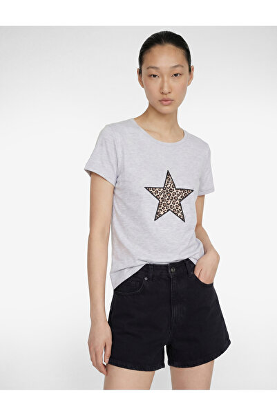 Koton Βαμβακερό μπλουζάκι με κοντό μανίκι με λαιμόκοψη