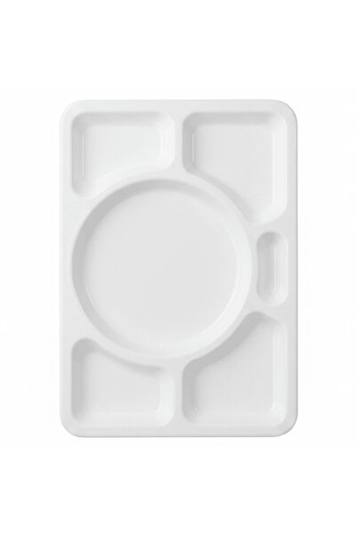 AKDC White Rectangular Melamine 6 Portion Serving Plate
