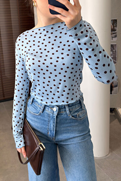 MAGARDE Νέα σεζόν Μπλούζα με λεπτομέρεια ραφής και πουά σχέδιο - ΜΠΛΕ