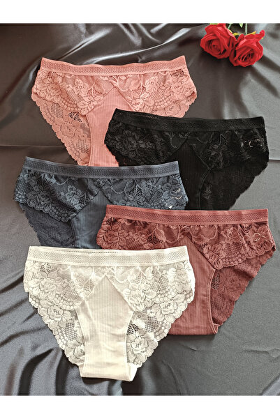 ZENA UNDERWEAR Terra Lace Detailed Mesh Elastic Waist 5-Piece Women's Panties...