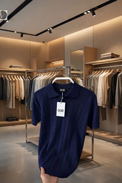 ixir Men's Summer Textured Nurse Collar Poly-Neck Knitwear T-Shirt Comfortabl...