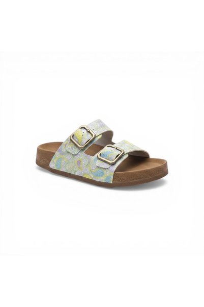 POLEN Fiora Double Buckle Slippers - Colorful Shawl Patterned Anatomical and Comfortable Women's Slippers