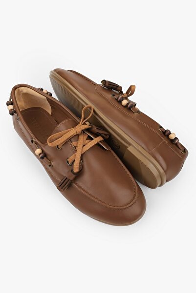 Shoeberry Γυναικείο Loafer με κορδόνια Costa Tan με αξεσουάρ από δερμάτινες χ...