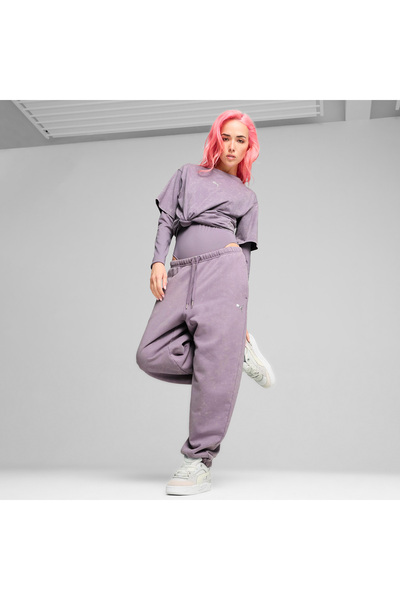 Puma Γυναικείο μωβ T-Shirt με χαλαρή εφαρμογή και πλυμένη υφή Dare To