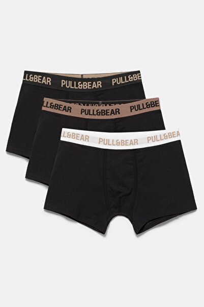 Pull & Bear 3'lü siyah logolu boxer paketi