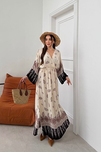 mezqa Φόρεμα με μοτίβο δαμασκηνί, μακριά μανίκια και λεπτομέρεια με σκίσιμο