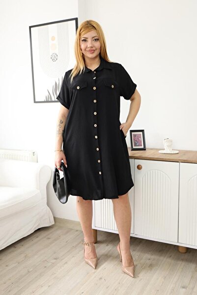 Siyezen Υφασμάτινο φόρεμα πουκάμισο Ayrobin σε μεγάλο μέγεθος