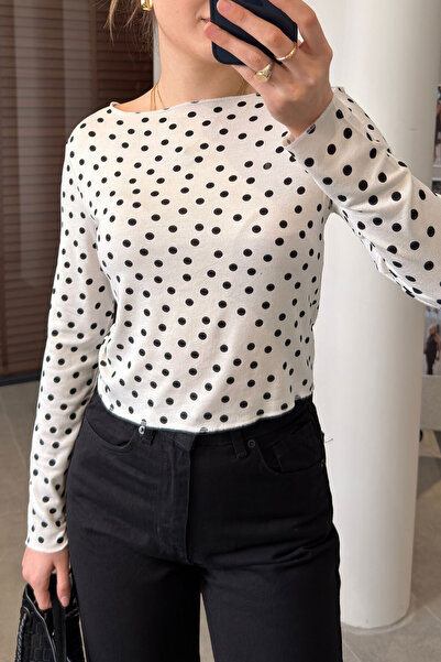 MAGARDE Νέα Σεζόν Μπλούζα με Πουά και Λεπτομέρεια Ραφής - ΕΚΡΟΥ