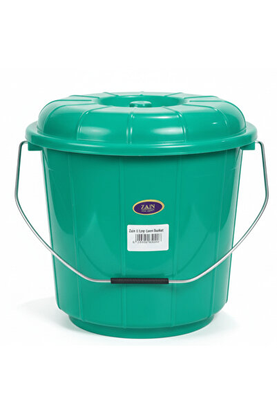 Zain Plastic Bucket with Lid – 5 L – Green – Durable Storage Bucket for Water...