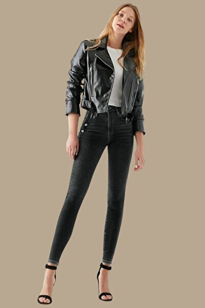 LİMABEL Ανθρακί Ελαστικό Τζιν Λύκρα με Στενή Γραμμή και Στενό Τελείωμα