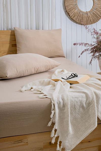 Cyc Atelier 100% Cotton 2 Layer Muslin Elastic Sheet Set Natural Woven /Single - Double - King Size