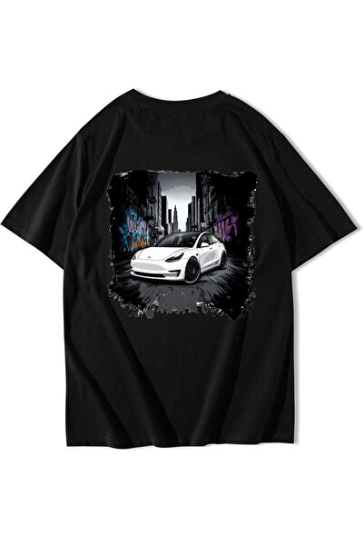 BRZ COLLECTION Tricou Unisex Oversize Tesla Street Negru