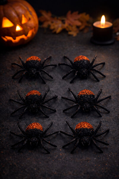 PARTİPORT 6’lı Simli Örümcek Dekor Halloween Süs Parti Masa Kapı Duvar Süsü