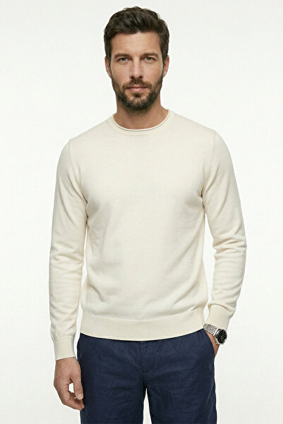 SMILE Buteau Off-White 100% Cotton Long Sleeve Thin Sweater
