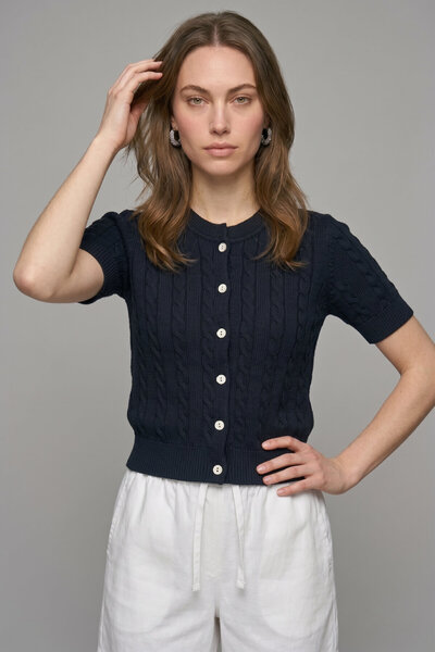 SMILE Astra Navy Blue 100% Cotton Buttoned Knitwear Cardigan