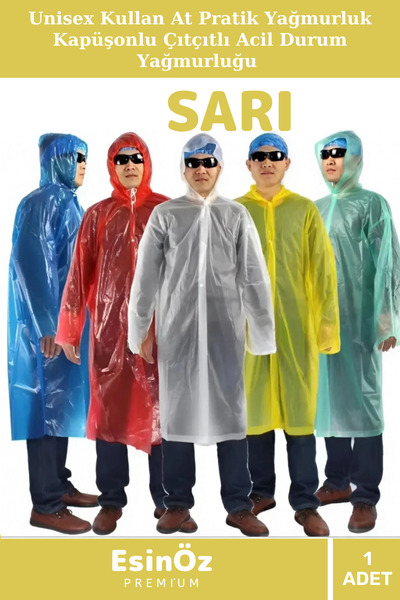 EsinÖz # Raincoat Disposable Practical Rain Coat with Hood Snap Fastener Emer...