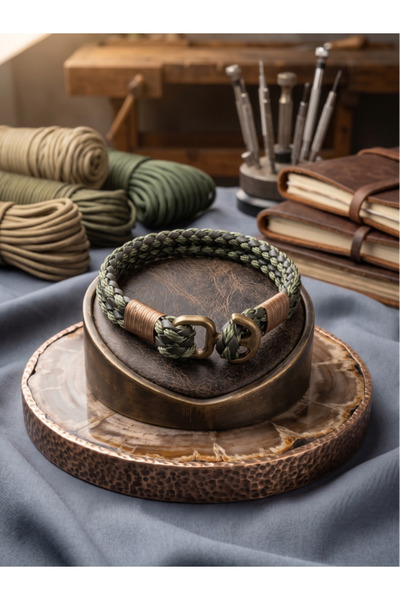 DEERDERİ Anchored Leather Hand Knitted Men's Bracelet Father's Day Gift