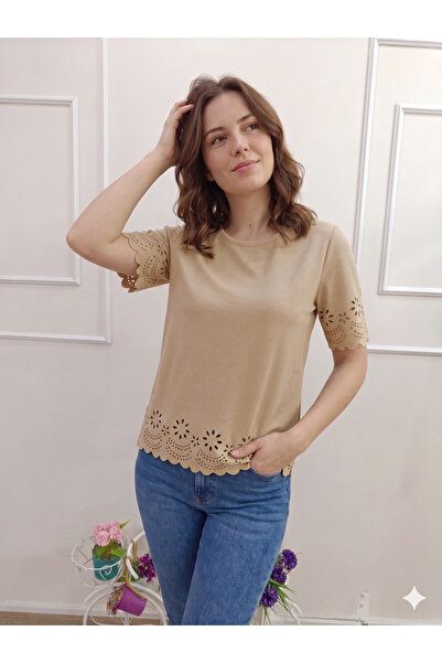 Viyamo Yeni Sezon Kadın Kısa Kollu Bisiklet Yakalı Kolları Lazer Çicek Baskıl...