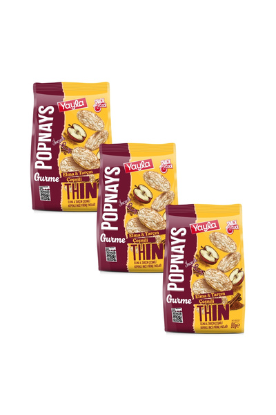 Yayla Popnays Gurme Elma ve Tarçın Çeşnili Kepekli İnce Pirinç Patlağı 80 g x3