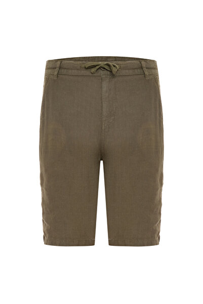 Mudo Men's Navy Blue Straight Fit Tie-Up Linen Shorts