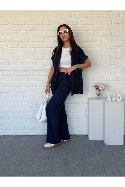 Goncalya Pleated short sleeve parachute modal suit laci