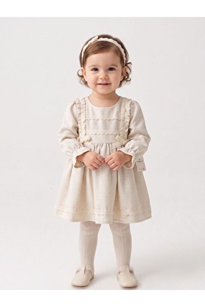 Cherrys Bebek Baby Girl Dress with Lace Trim and Bow Detail