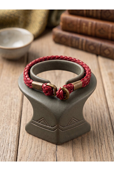 DEERDERİ Anchored Leather Hand Knitted Men's Bracelet Father's Day Gift