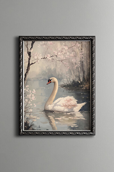 epiqart Swan among Spring Flowers - Vintage Patterned Frame - Slim Model