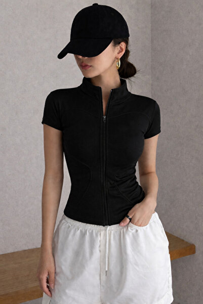 COOL TARZ Γυναικεία μπλούζα με φερμουάρ, ψηλό λαιμό, κοντό μανίκι, εύκαμπτο ύ...