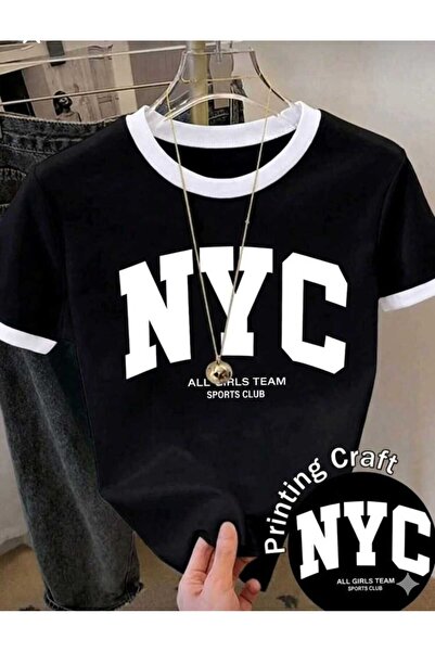 COHERENT Unisex Erkek/Kadın NYC YAKASI FARKLI Özel Baskılı Oversize Pamuklu T...