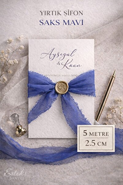 Esteks Dantel ve Tekstil Aksesuarları Premium Torn Chiffon Ribbon 2.5 cm 5 Me...
