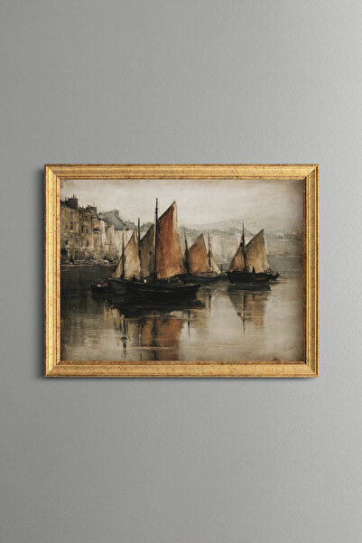 epiqart Port and Sailing Boats - Vintage Patterned Frame - Slim Model