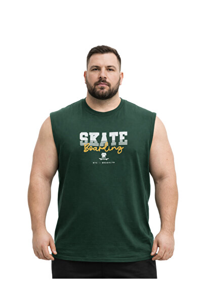 BattalModa Erkek Büyük Beden Nefti Sıfır Kol Skate Tişört 3XL-4XL-5XL-6XL