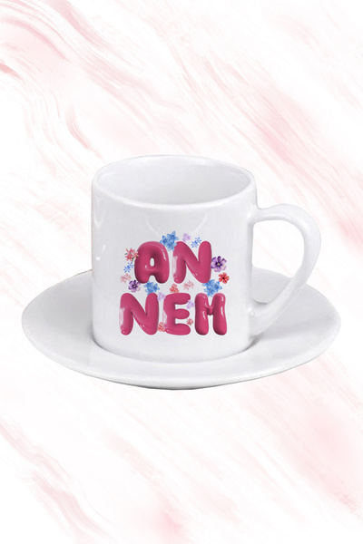 qoeuyl boutique White Porcelain Turkish Coffee Cup with Flowers and Mom's Pri...