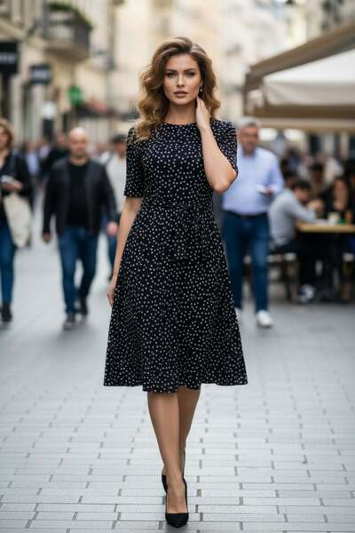 Mossta Κοντομάνικο φόρεμα με πουά σχέδιο από μονό ζέρσεϊ - Μαύρο